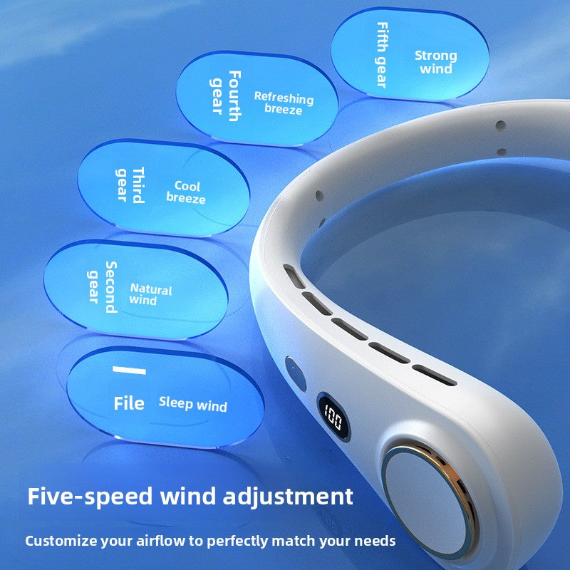 Pulsana Bladeless Neck Fan — Digital Display, 10 Speeds, USB-C Rechargeable