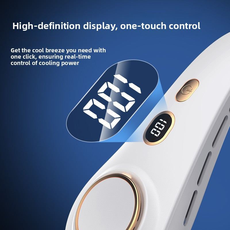 Pulsana Bladeless Neck Fan — Digital Display, 10 Speeds, USB-C Rechargeable